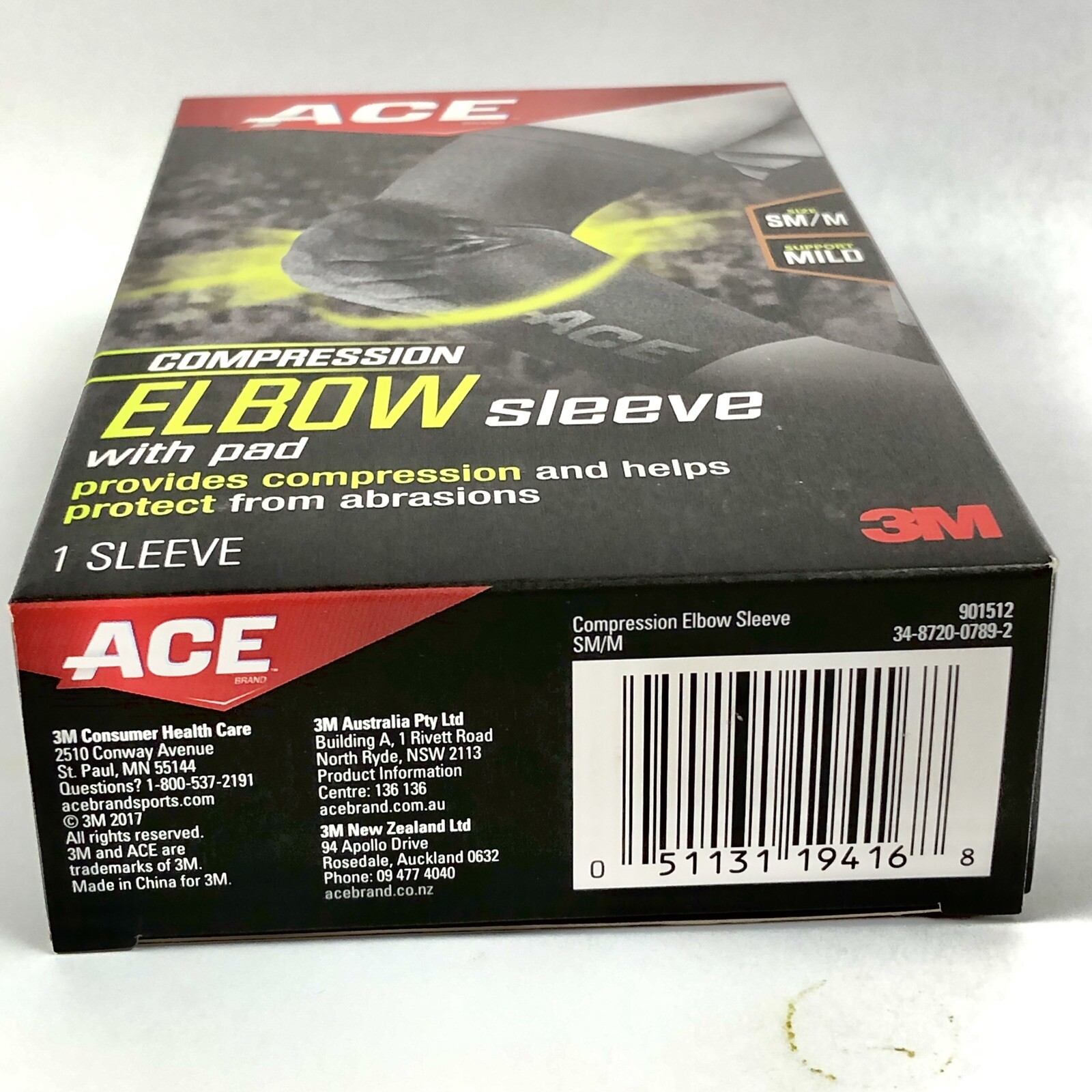 ACE Compression Elbow Sleeve with Pad Abrasion Protection Size SM/M Mild Support