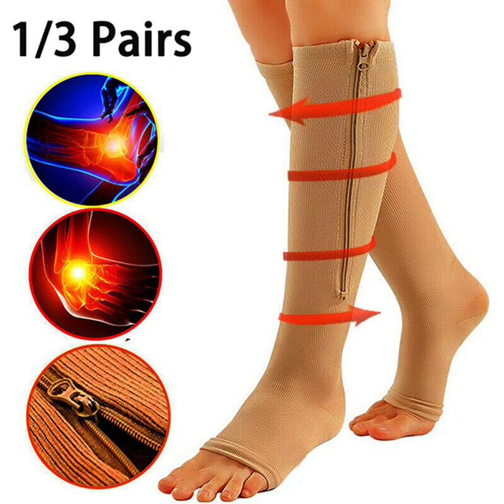3Pair Zipper Compression Socks Men Women Circulation 20-30mmHg Support Stockings