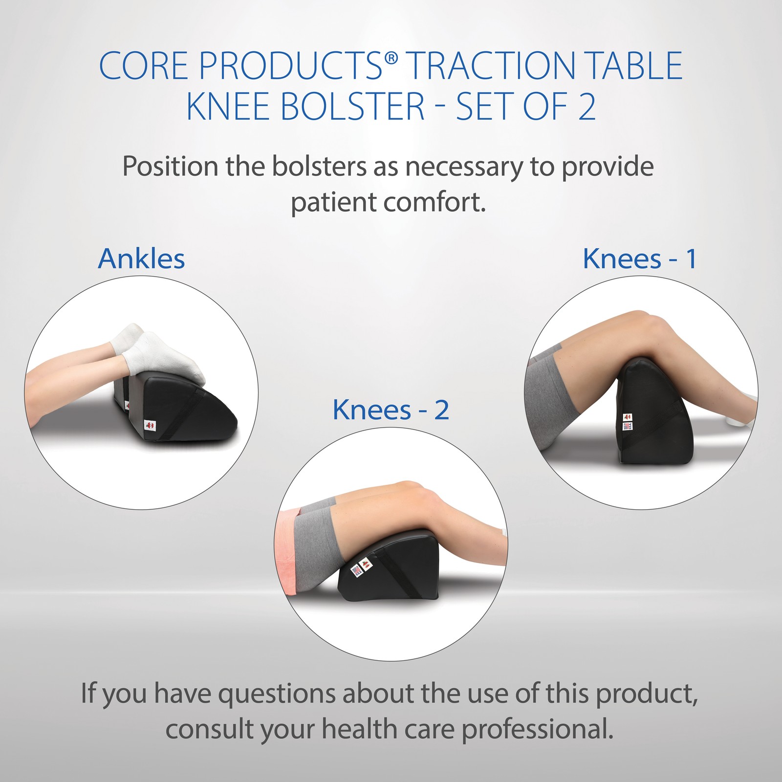 Core Products Traction Table Knee Legs Bolster Set Dual Height Comfort Support