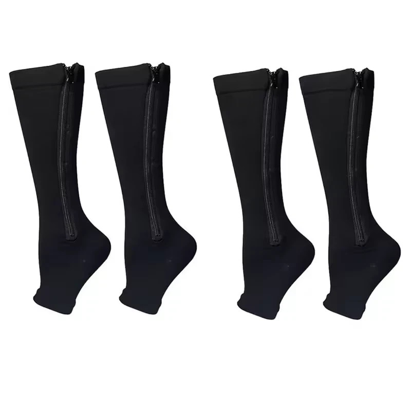 Nylon Zipper Compression Socks Support Graduated Stockings Mens Womens 20-30mmHg