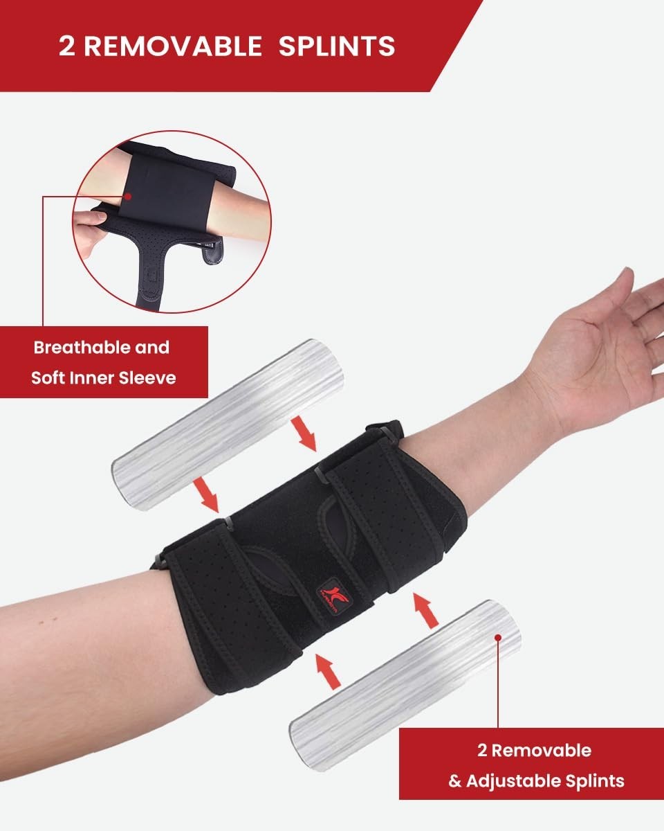 Elbow Brace Size M w/ Compression Sleeve Immobilizer & 2 Removable Metal Splints