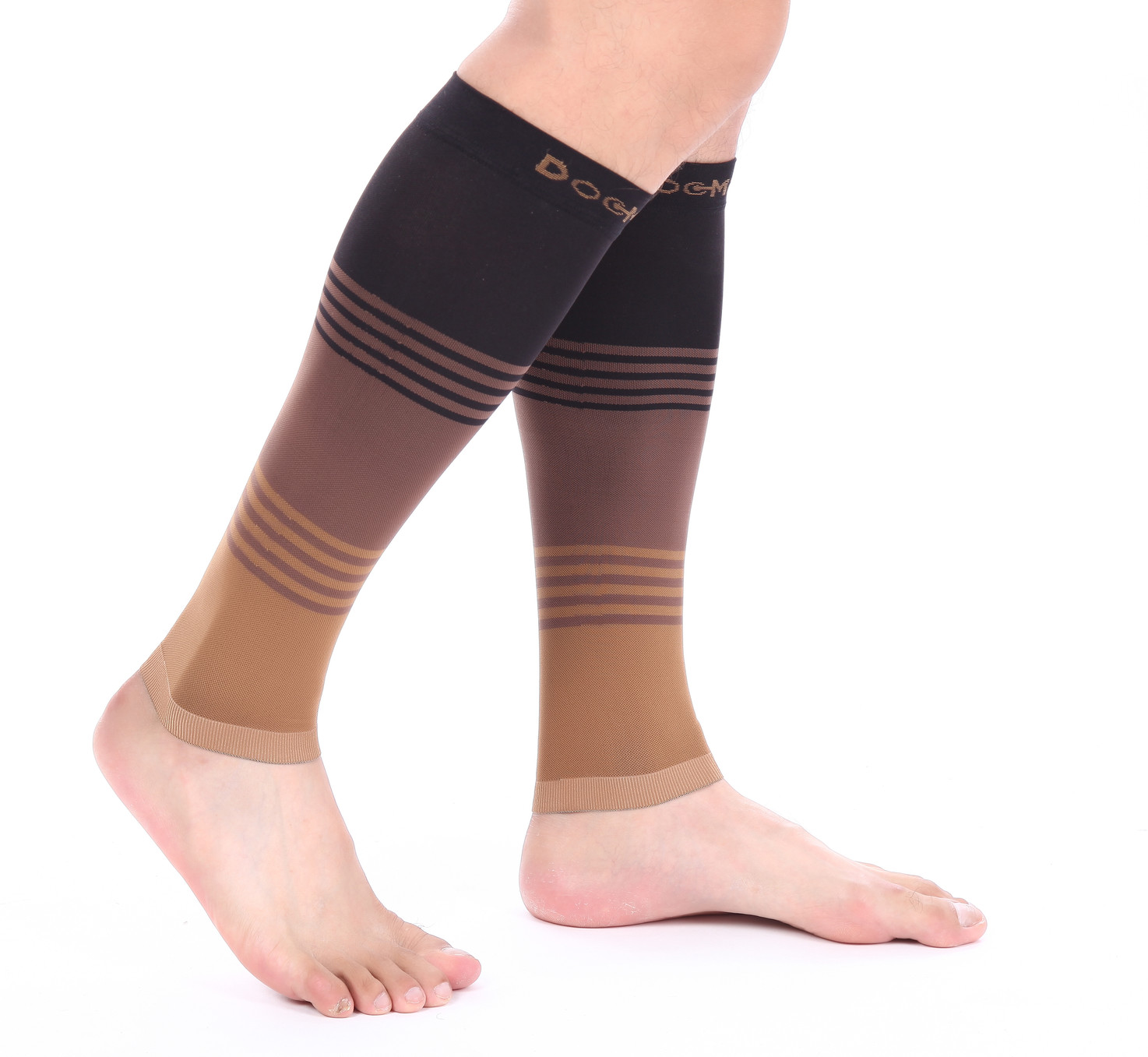 Doc Miller Calf Compression Sleeve 1 Pair 20-30mmHg Varicose Veins BLK/BROWN/TAN