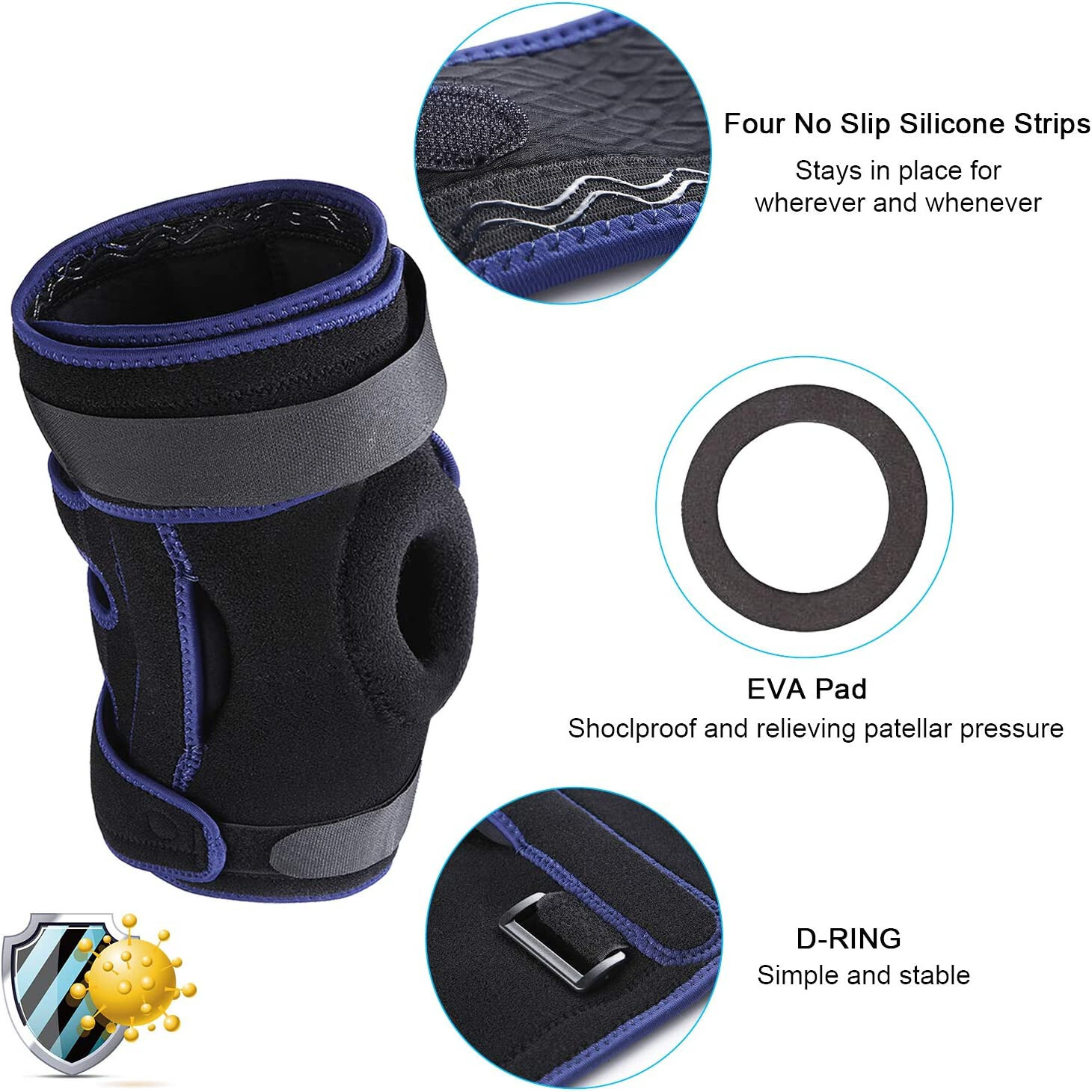 Adjustable Knee Brace, 2 Hinges, 4WAY ,COMPRESS STABILIZER HCL.MCL.LCL UNISEX