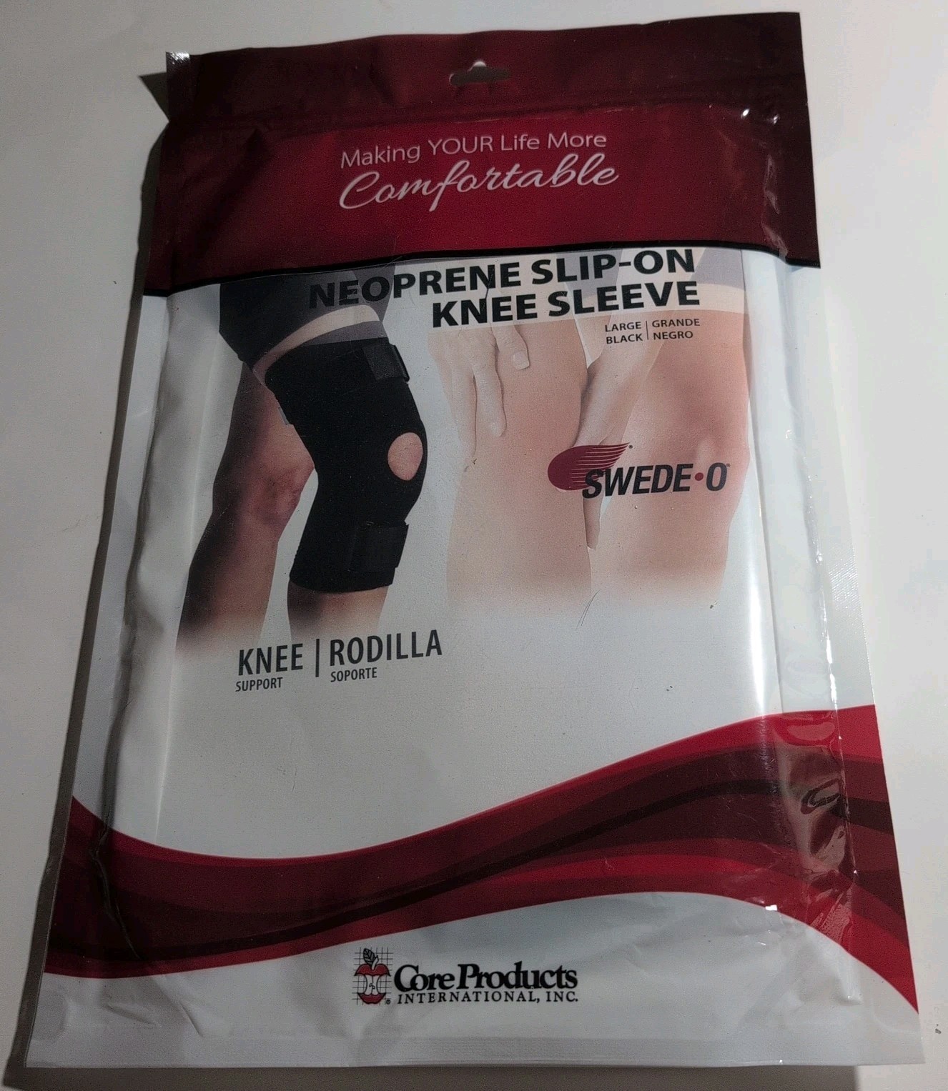 Swede-O Neoprene Open Patella Knee Sleeve Core Products Large Adjustable Black