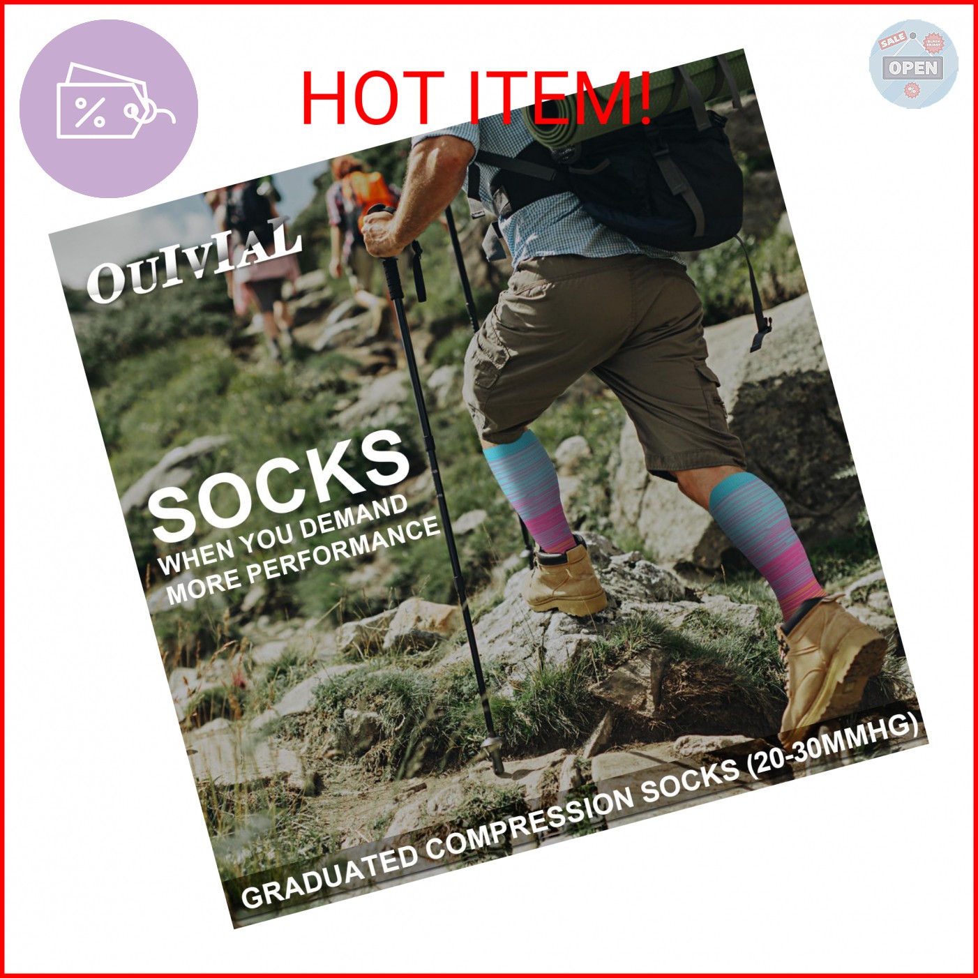 OUIVIAL 3 Pack Copper Compression Socks for Women&Men 20-30mmHg Open Toe Knee Hi
