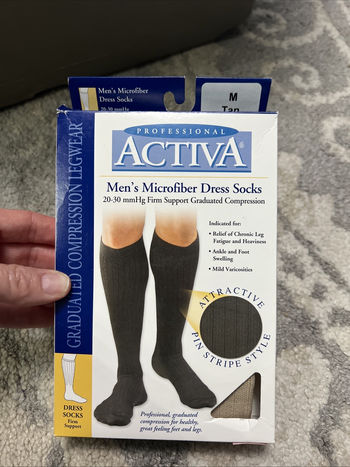 Activa H3402 Men’s Microfiber Firm Knee High Dress Socks Medium Tan 20-30mmHg