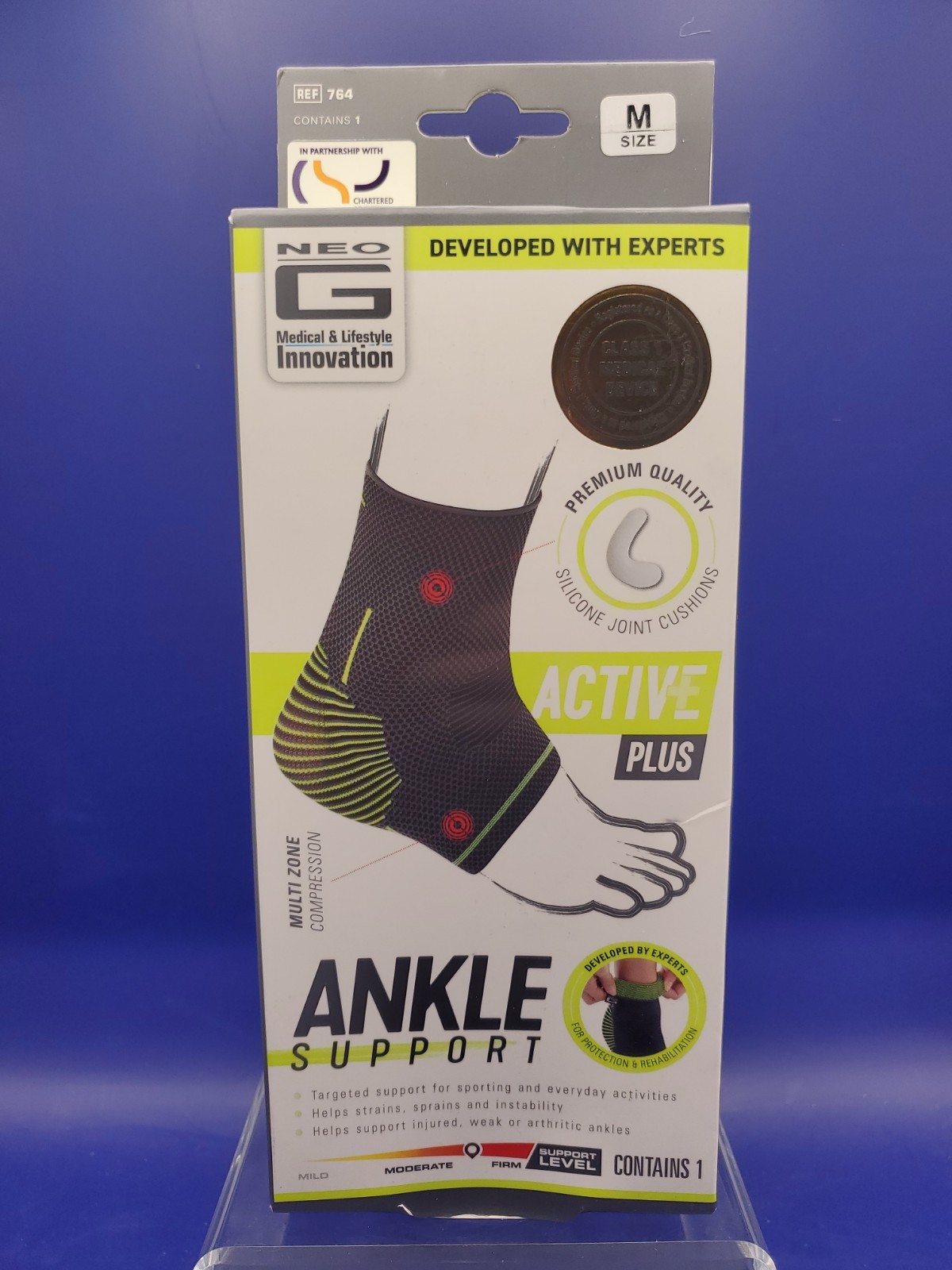 Neo-G Ankle Brace Ankle Compression Sleeve Silicone Joint Cushion Medium NEW