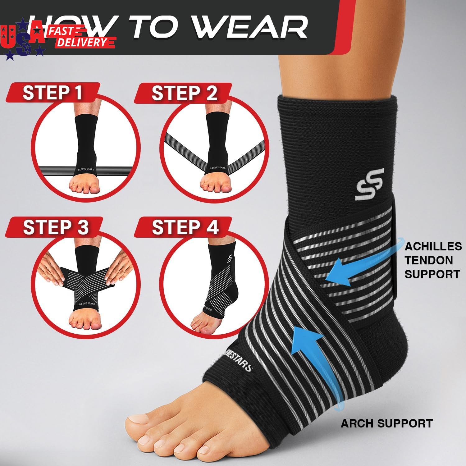 Sleeve Stars Ankle Brace for Women & Men, Ankle Wrap for Sprain, Compression Sle