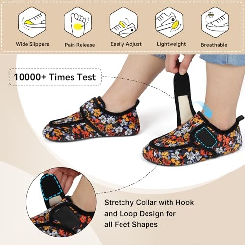 Womens Mens Slippers Diabetic House Slippers for 5.5-6.5 Women/4-5 Men Foral