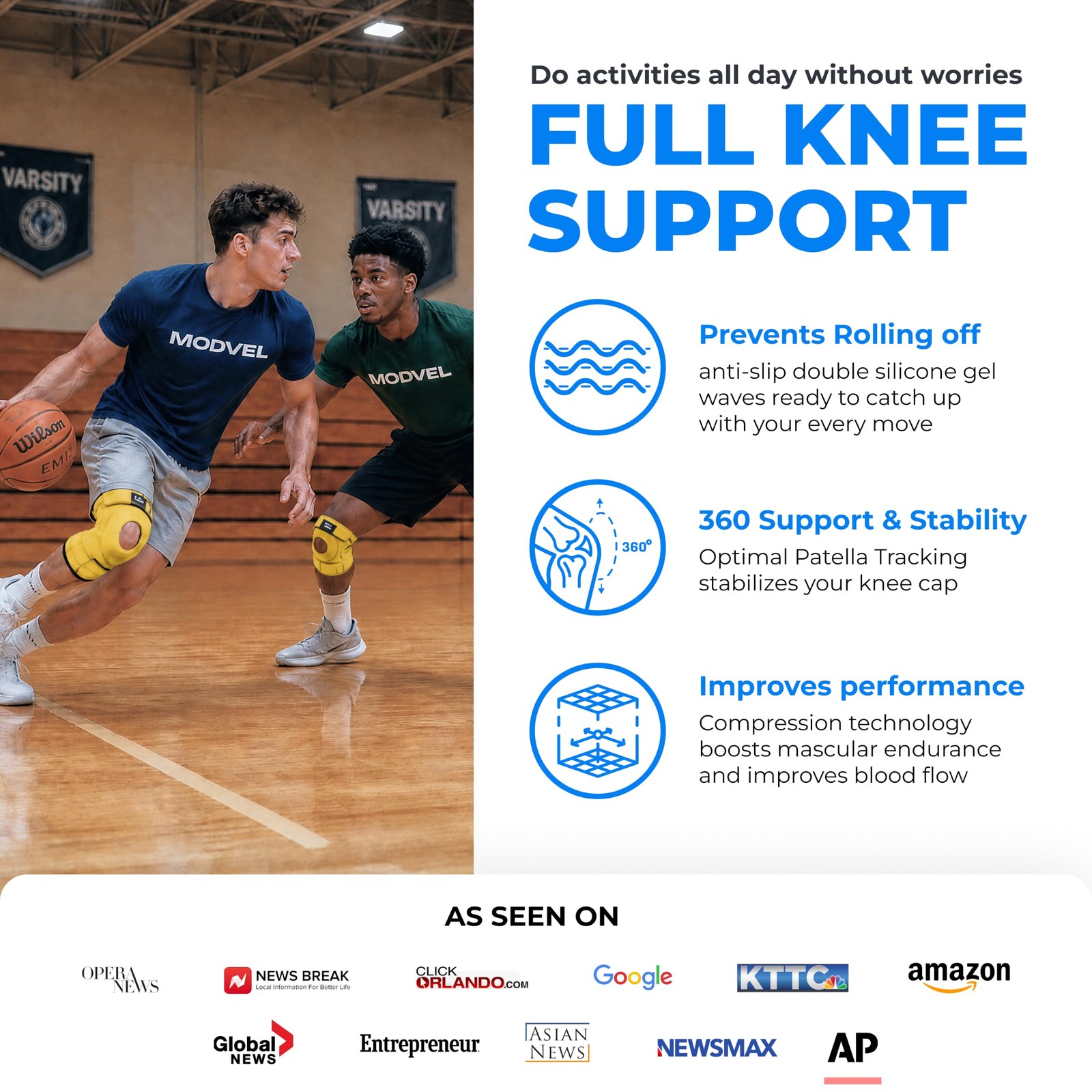 Modvel ELITE Knee Brace for Men and Women – Patella Gel Pads and Side Stabili…
