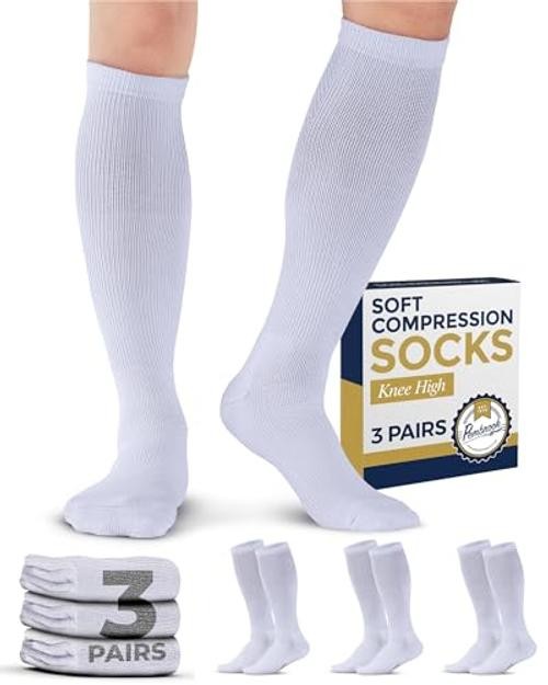 Light Compression Socks for Men & Women – 3 Pairs | 8 X-Large White – 3 Pairs