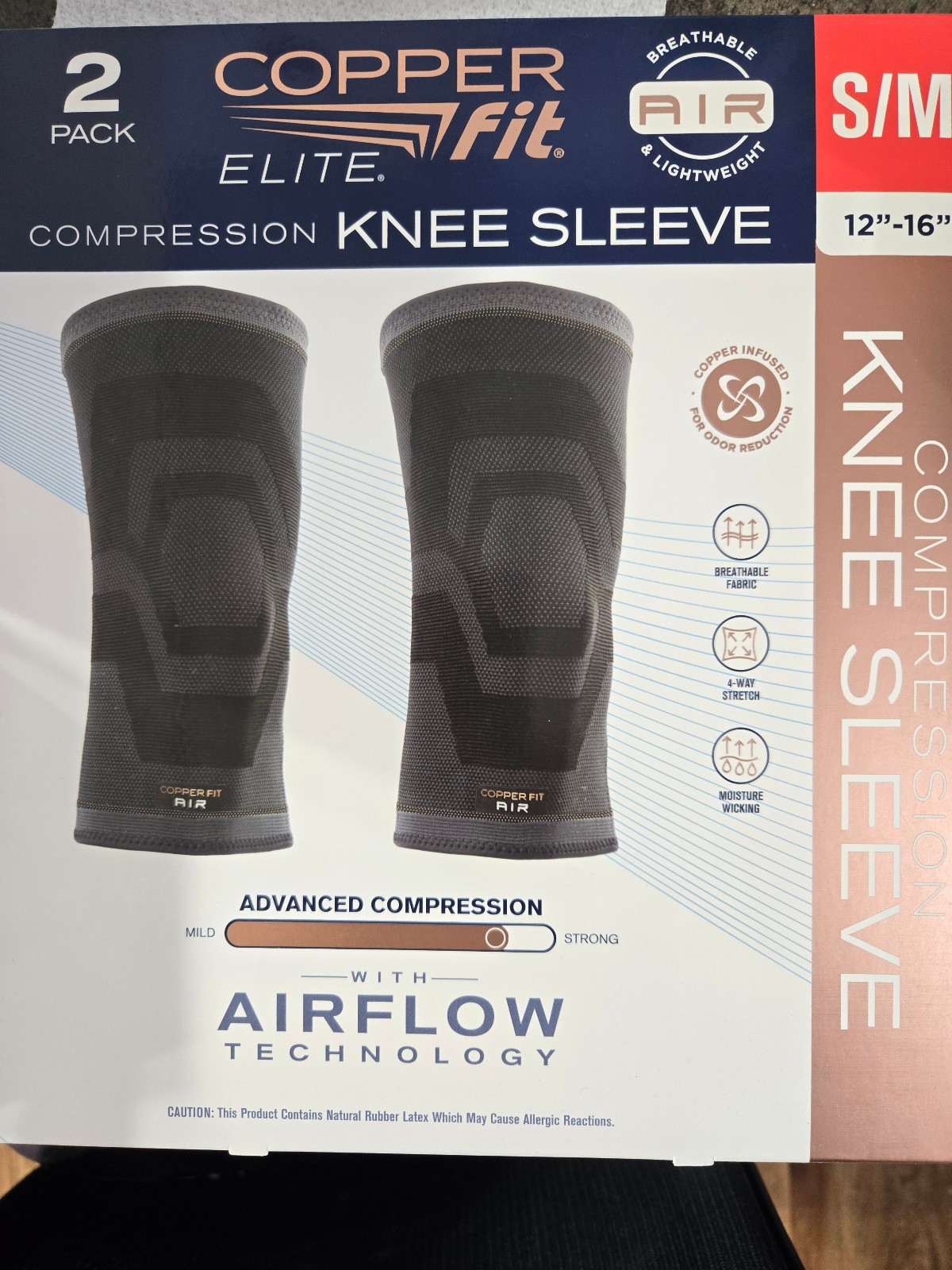 NEW Copper Fit Elite Air Compression Knee Sleeve Size S/M (12″-16″) 2 Pack