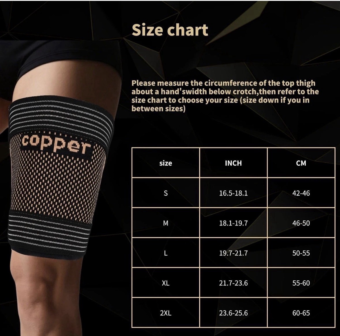 Hamstring Compression Thigh Sleeves with Adjustable Straps-Copper Infused-XXL