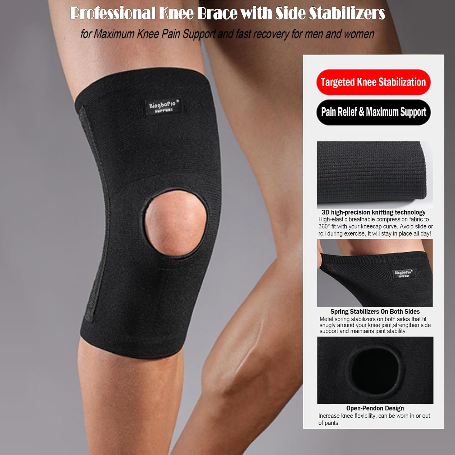 Professional Knee Brace with Stabilizer for Men Women,Compression Knee Sleeve Su