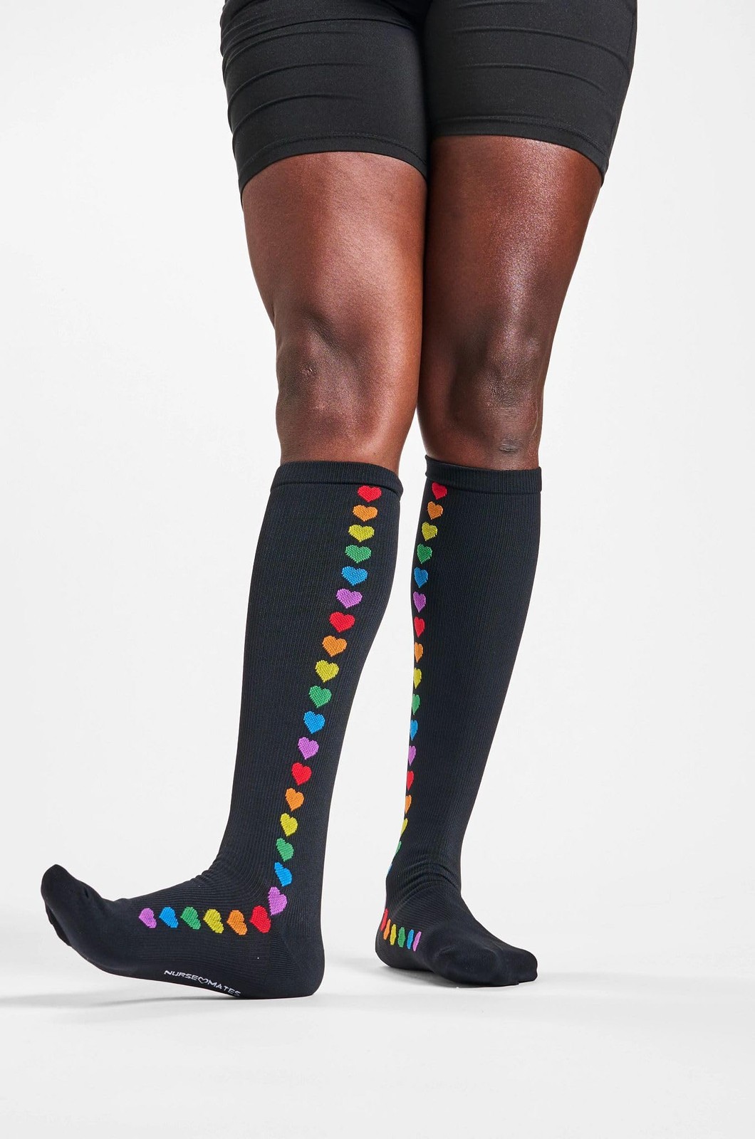 Nurse Mates Women’s Wide Calf Socks | 12-14 mmHg One Size, Rainbow Hearts