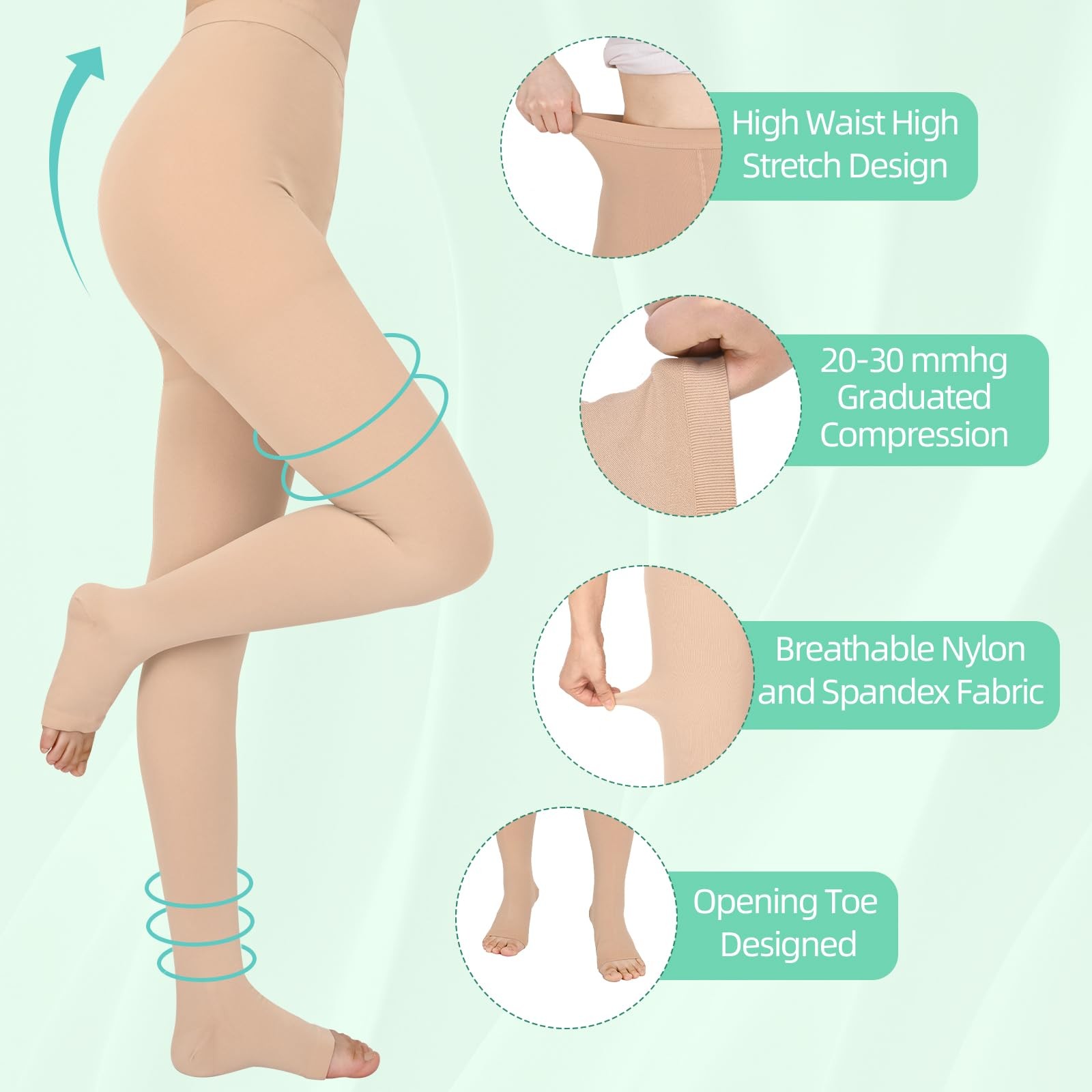 Wegitcs 20 – 30Mmhg Compression Pantyhose1 Pair Or 2 Pairs Comfortable