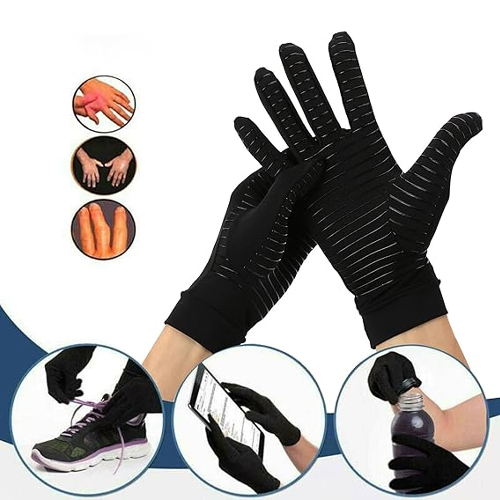 Copper Infused Compression Arthritis Gloves Rheumatoid Joint Pain Relief Hand