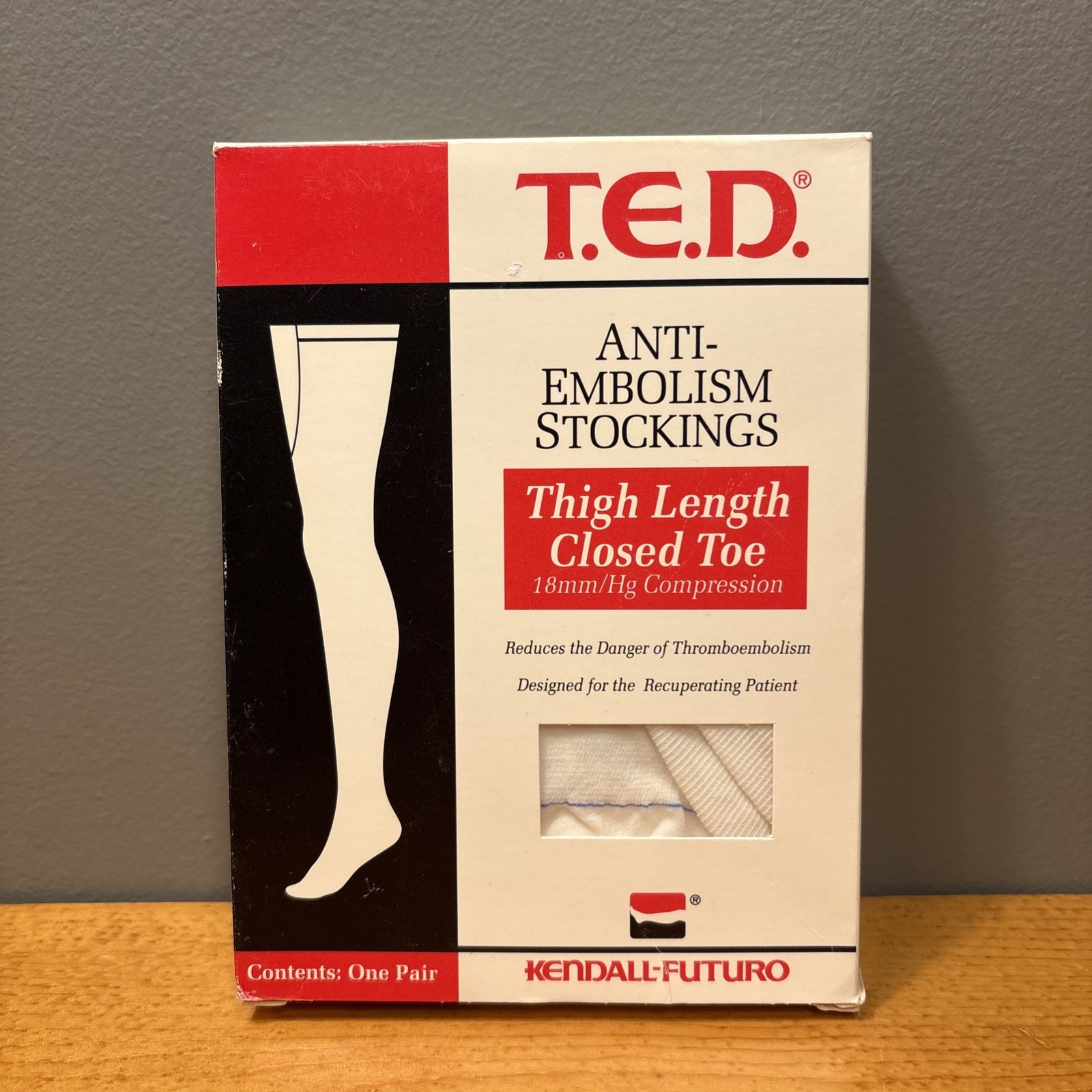 T.E.D Thigh-Length Closed Toe Anti-Embolism Stockings Large Regular White 1 Pair