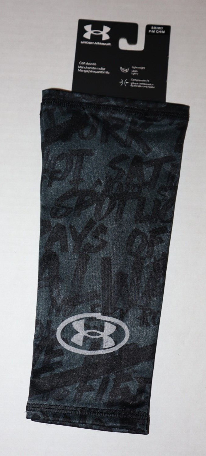 Under Armour 1380014 003 Unisex Sz S/M Gray/Black Calf Compression Sleeves