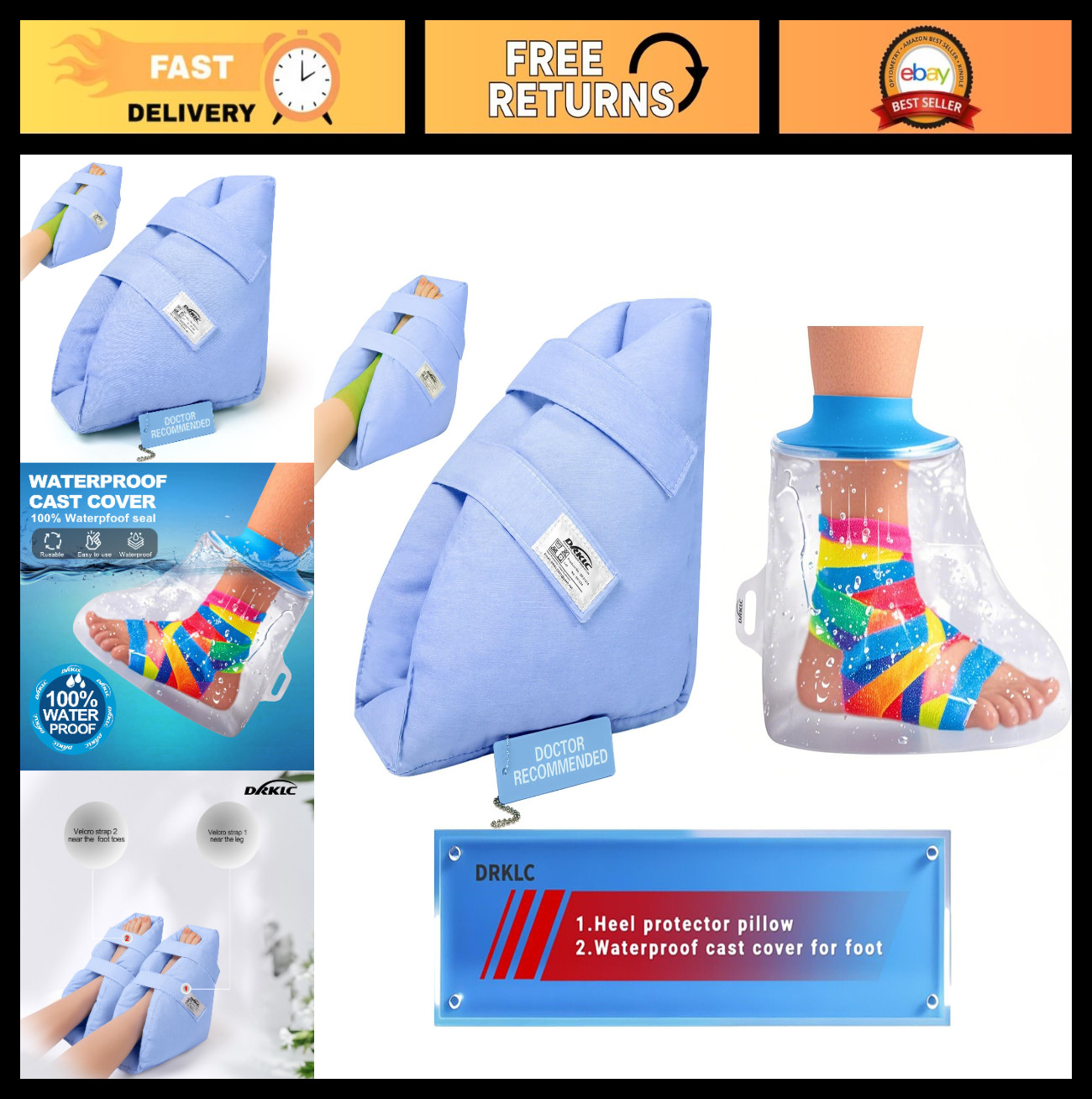 Adjustable Heel Protector Boot for Pressure Sores, Waterproof Foot Cast Cover, S