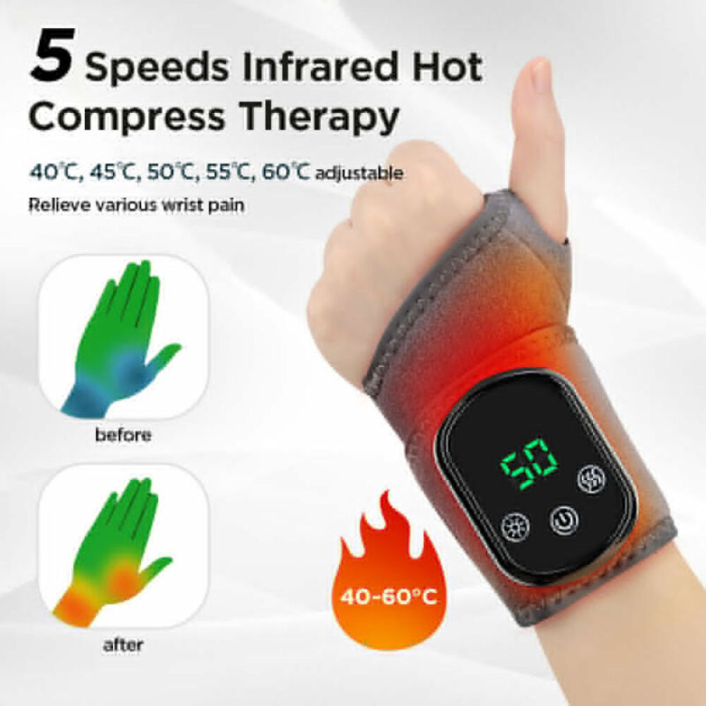 Electric Wrist Massager Brace w/ Heat & Vibration for Carpal Tunnel, Arthritis
