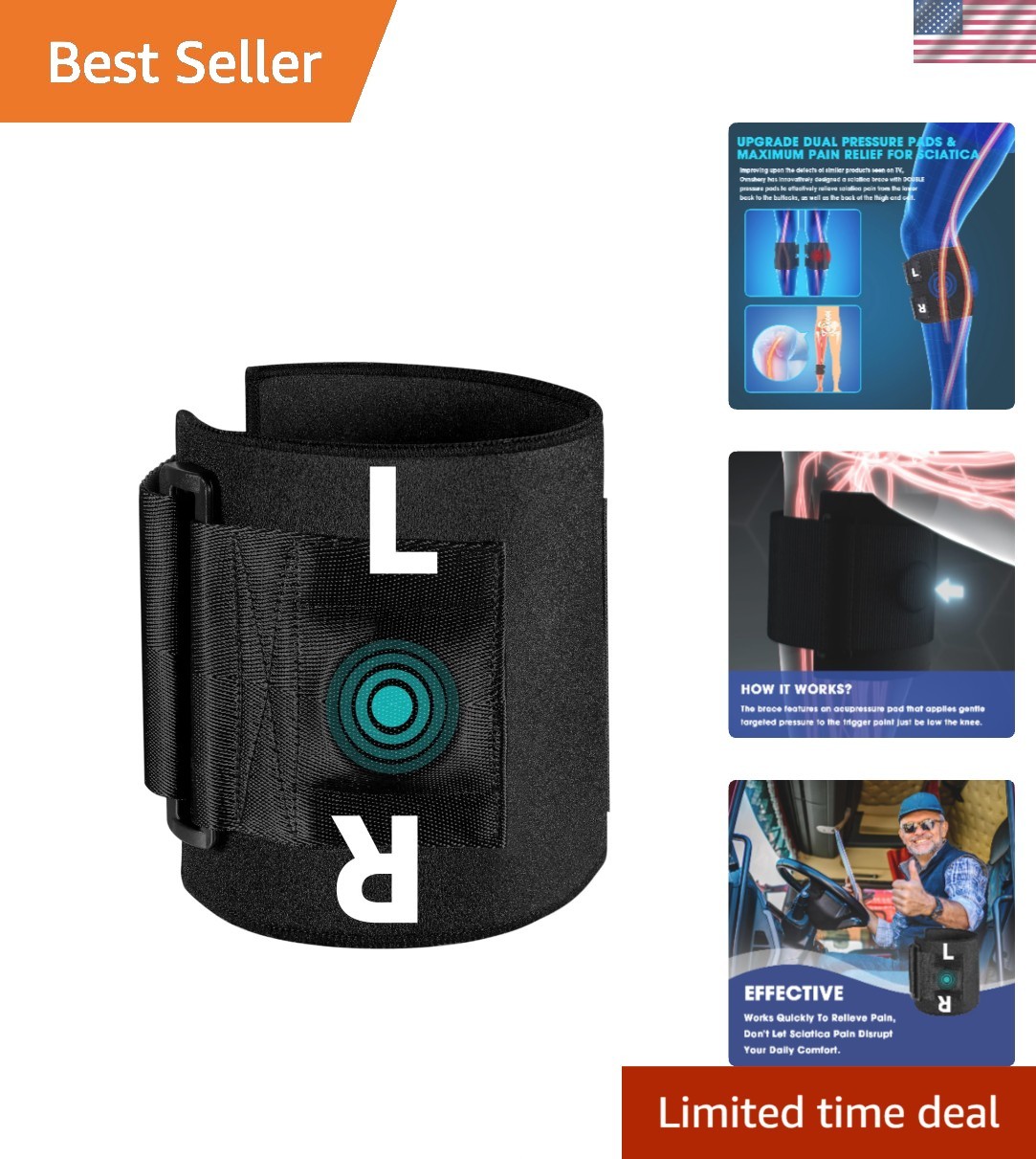 Lightweight Neoprene Sciatica Brace for Instant Pain Relief – Black 11″-22″