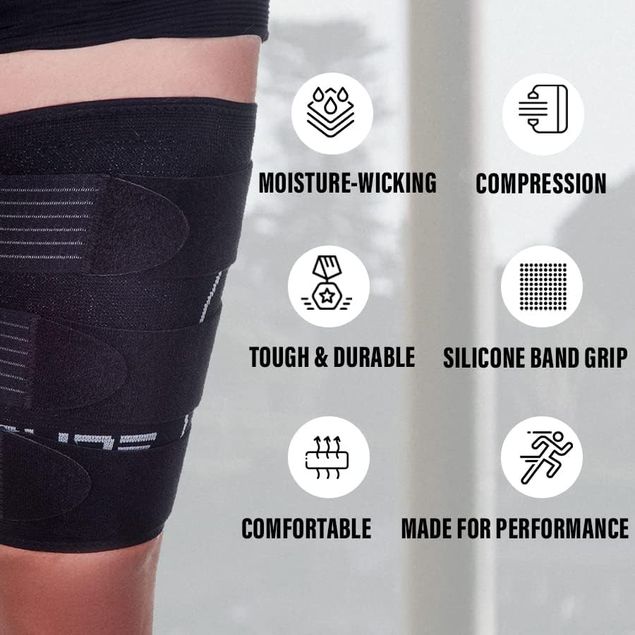 Thigh Compression Sleeve – Adjustable Straps Quad Wrap Support Brace, Hamstring