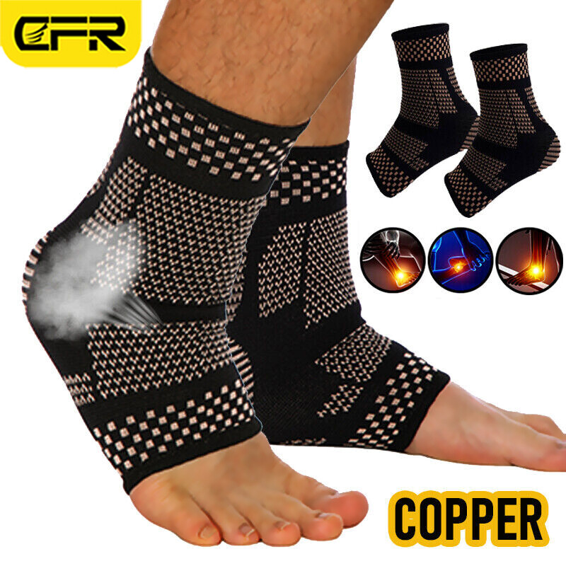 Copper Ankle Support Brace Foot Wrap Compression Sleeve Achilles Tendonitis BML