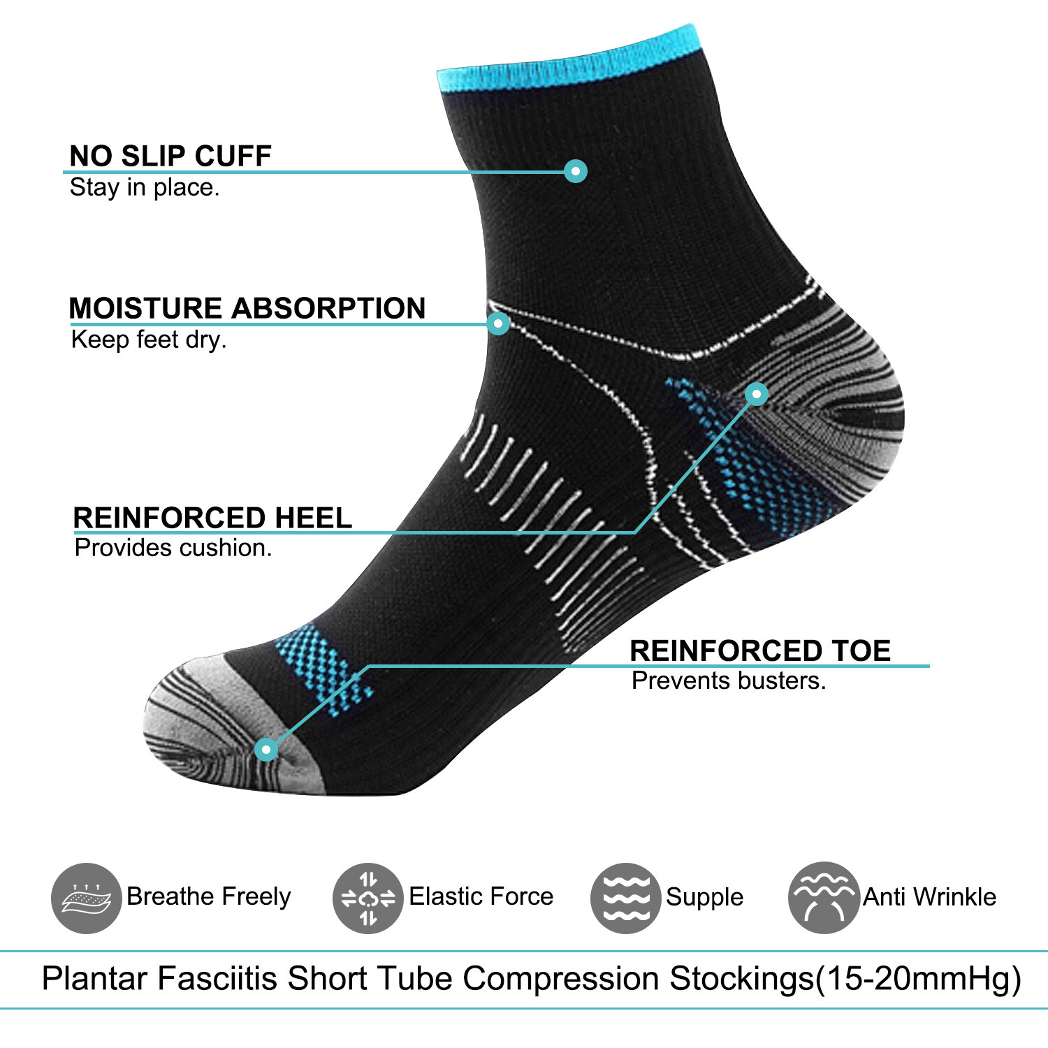 Ankle Brace Compression Sleeve Support Socks Foot Fasciitis Pain Relief Men USA