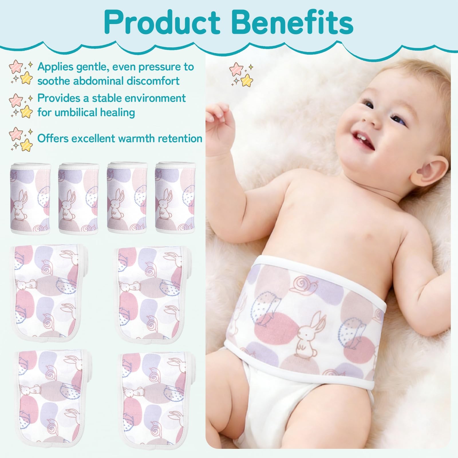 4pcs Newborn Infant Belly Wrap Comfort Pure Cotton Umbilical Cord Cover Band,…