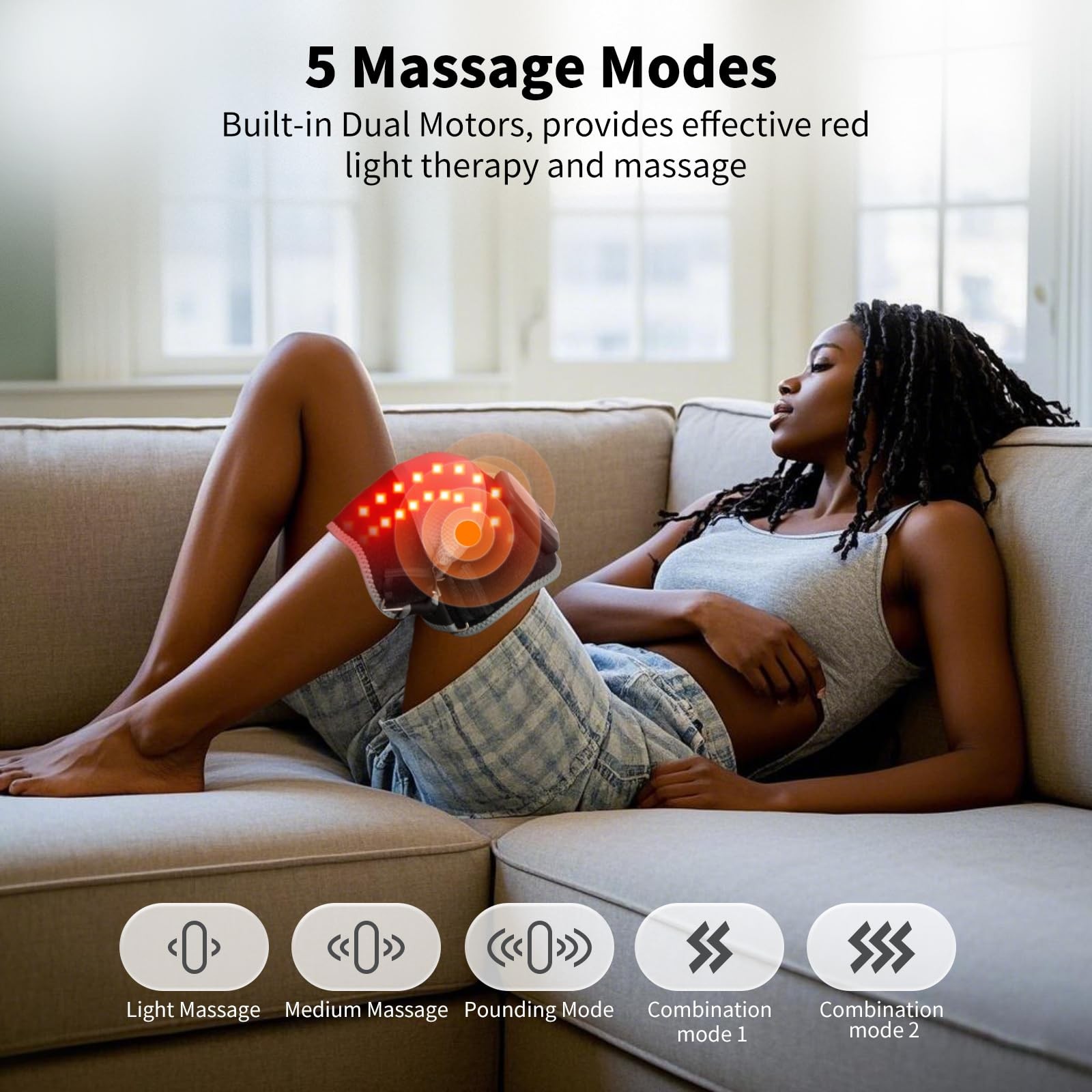 Oramuon Cordless Knee Massager with Heat, Heated Brace for Back+Grey