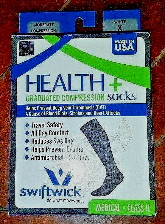 1 Pair of Health+ Graduated Compression Socks (Size XLarge-Color White)
