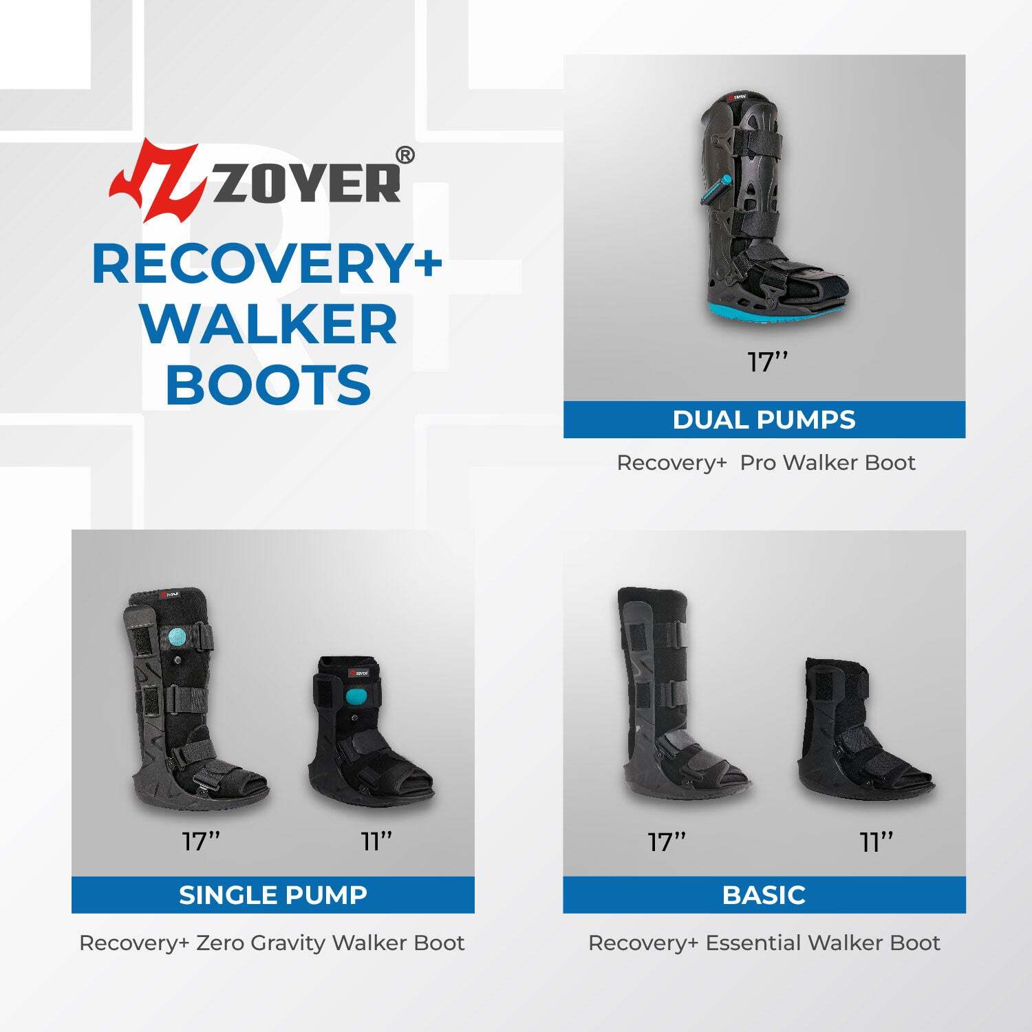 Zoyer Recovery+ 17″ Pro Walker Boot with Dual Pumps