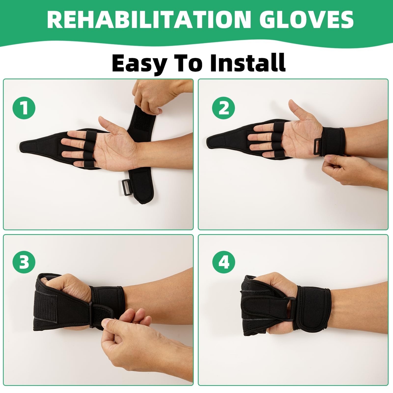 Black Stroke Hand Rehab Glove Hemiplegia & AntiSpasticity Aid for Elderly