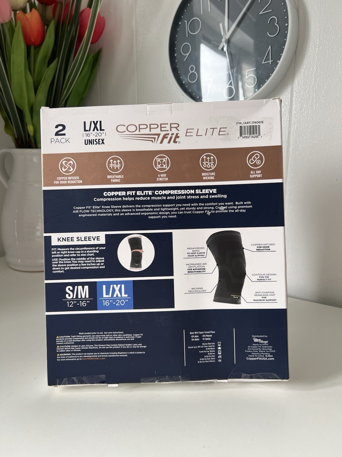 Copper Fit Elite Air Compression Knee Sleeve, 2 Pack -L/XL (16″-20″) Airflow