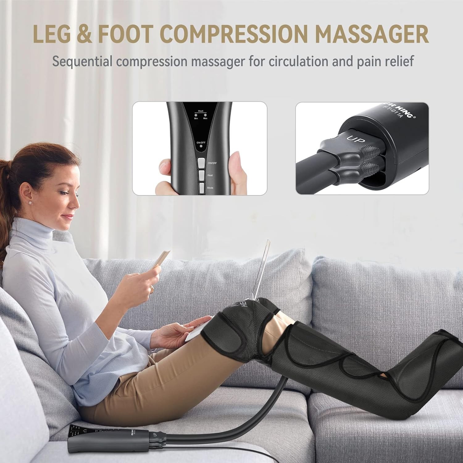 Knee Heated Foot/ Leg Compression Massager for Circulation and Pain Relief