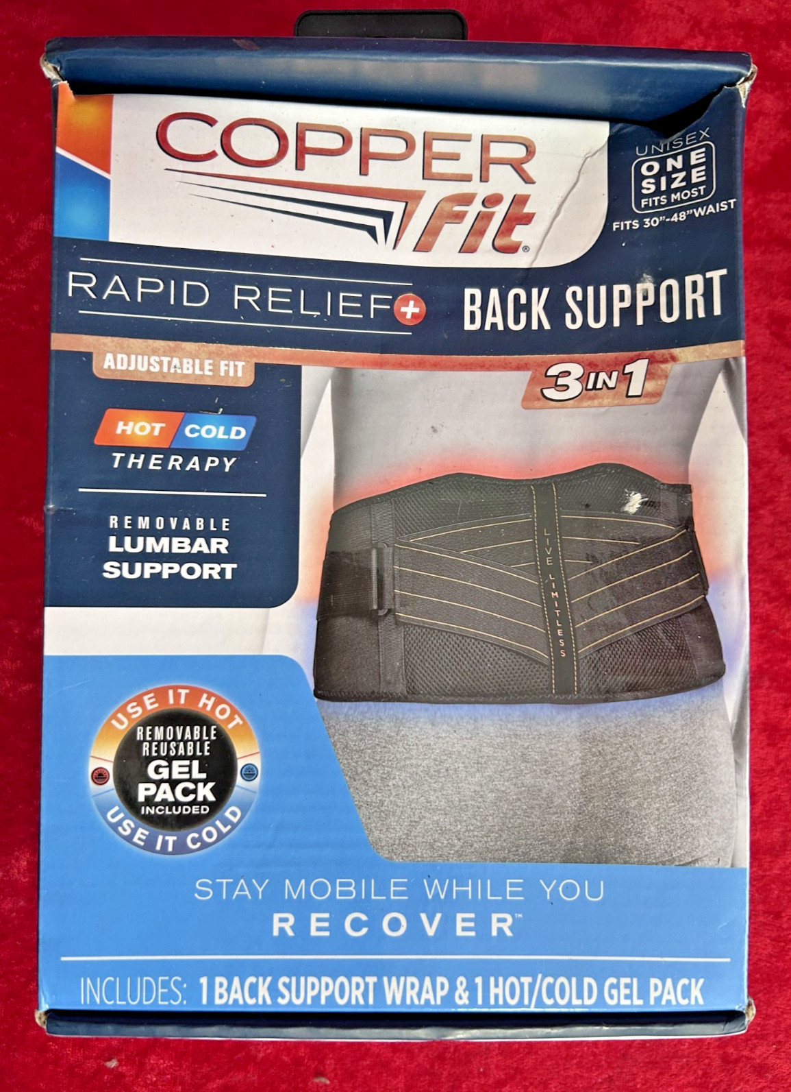 Copper Fit Rapid Relief 3-In-1 Hot/Cold Therapy Back Support One Size Most B1
