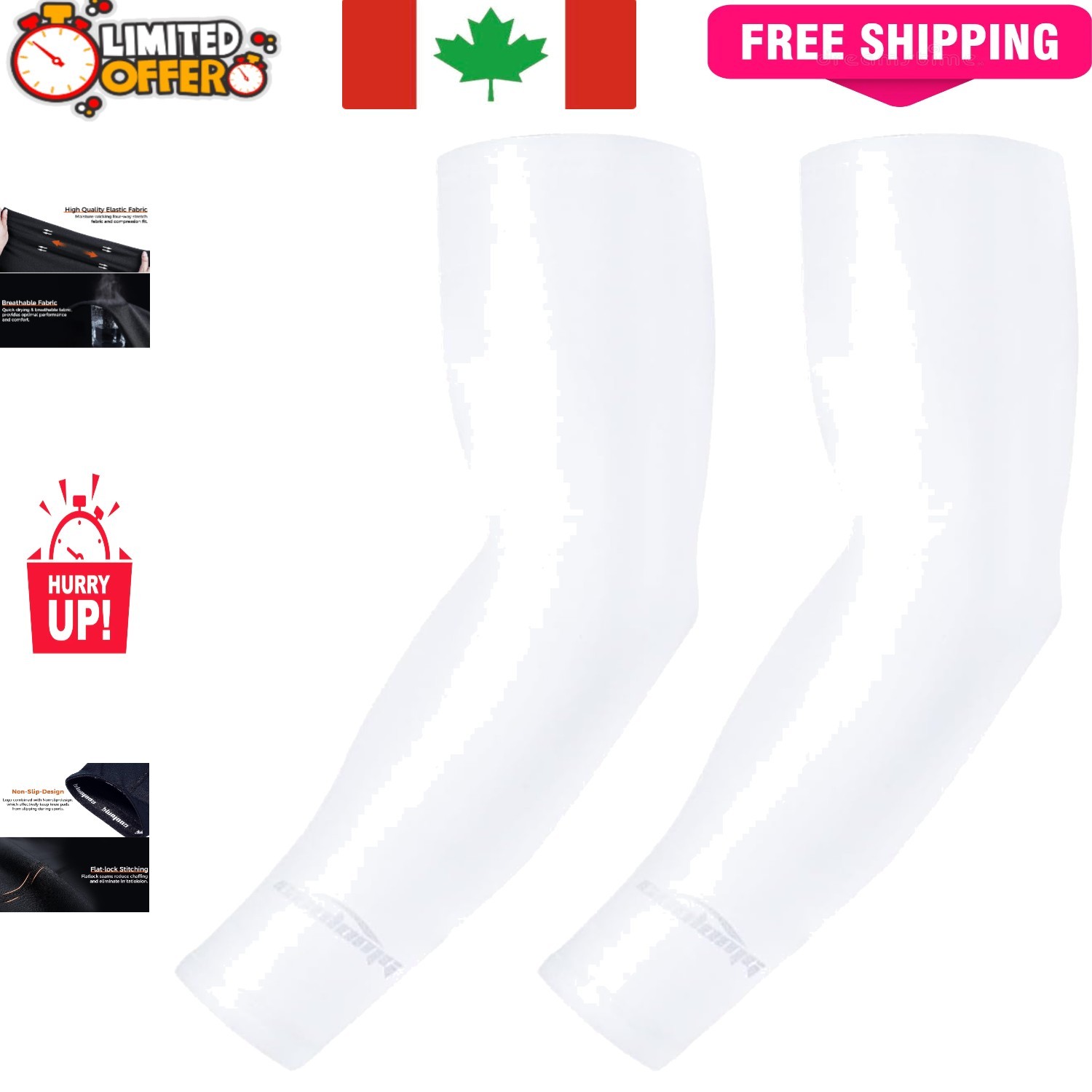 Lightweight Non-Slip Compression Arm Sleeves for Basketball & More – White