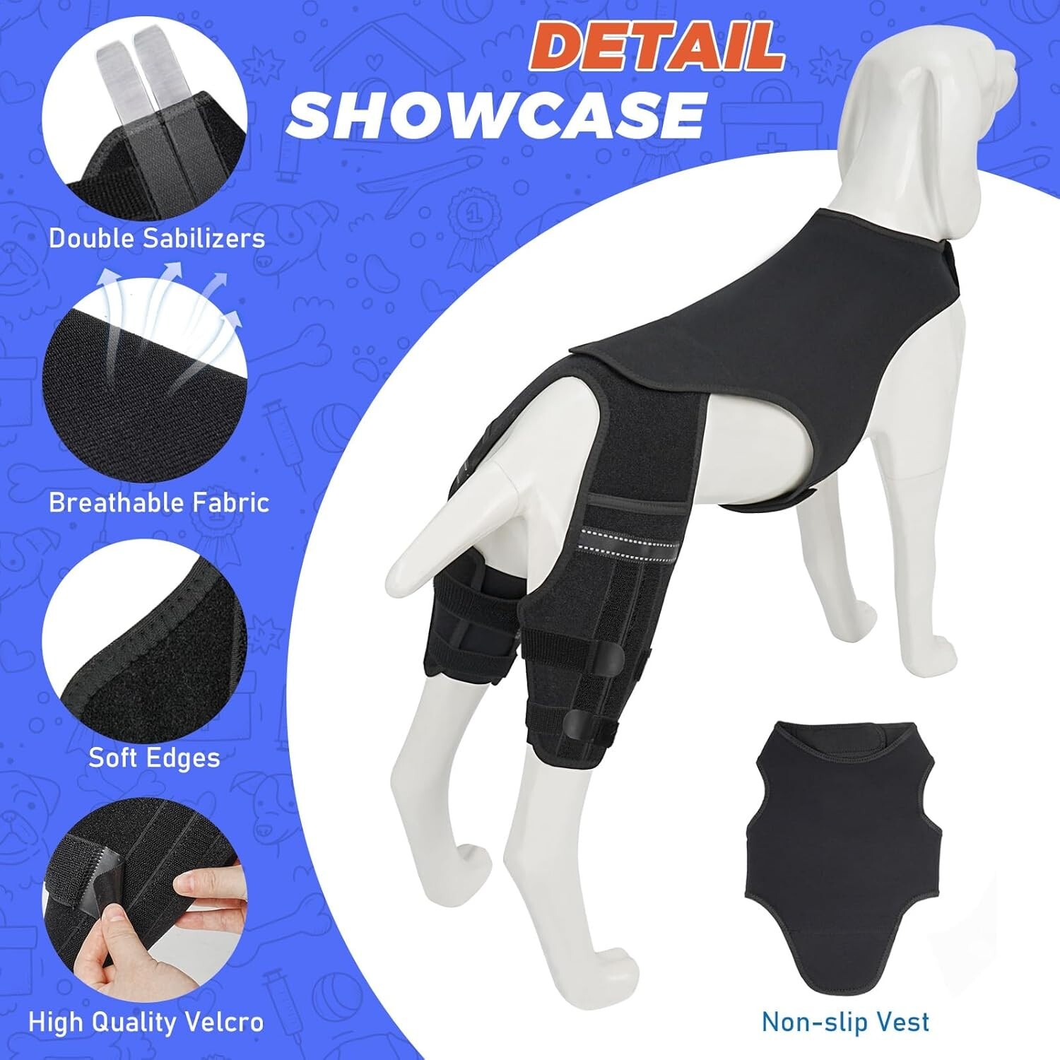 XXL Dog Knee Brace – Hind Leg ACL Support for Patella, Hip Dysplasia, Injuries