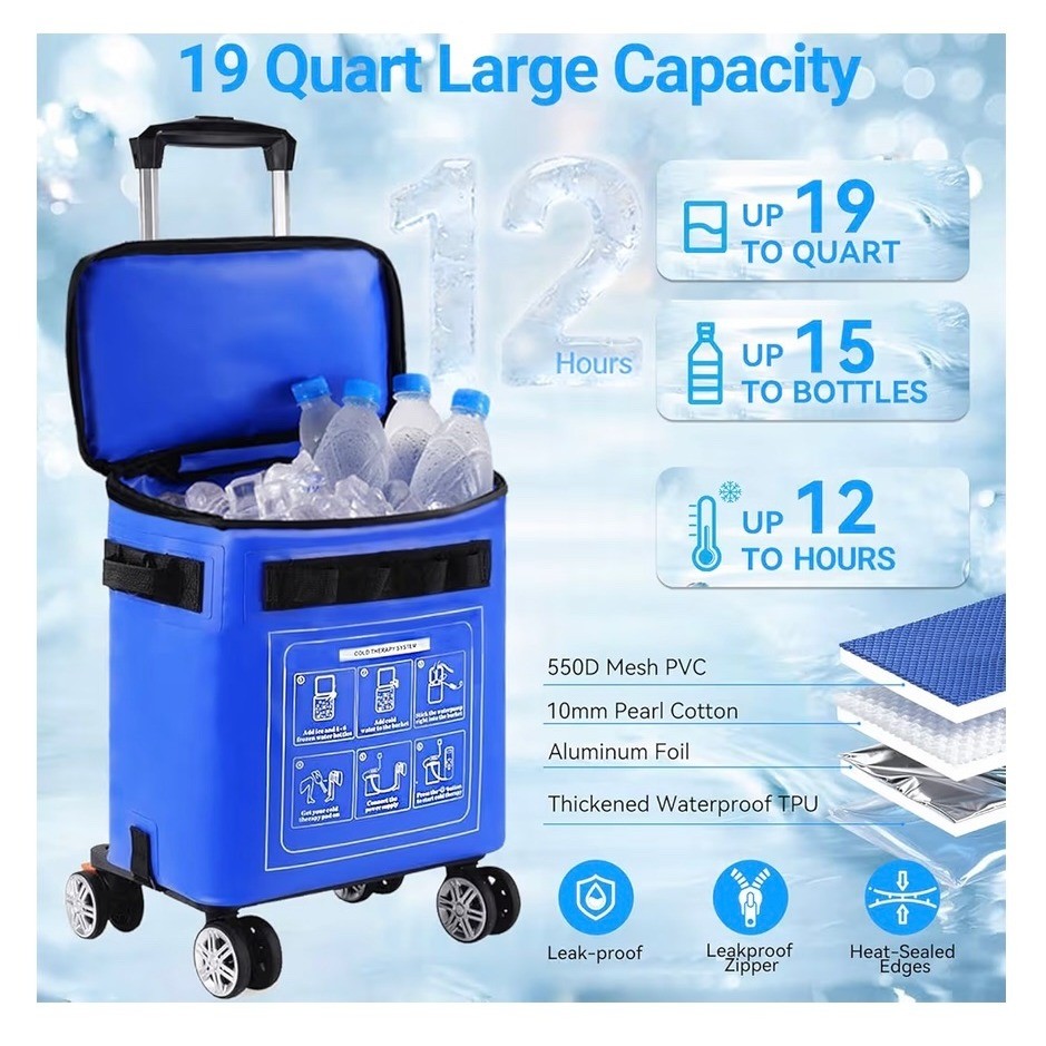 Wheeled Cold Therapy Machine 19 Quart Ice Water Circulation System Universal Pad