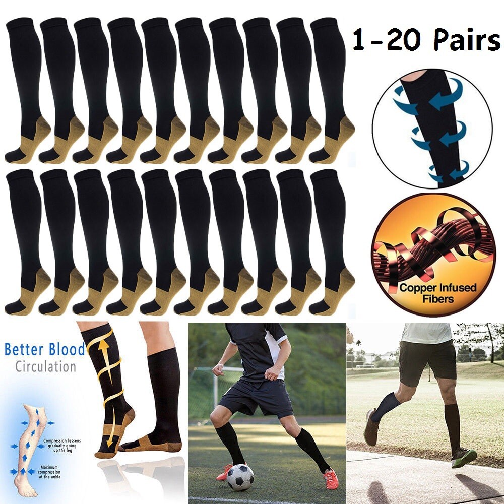 Lot Copper Compression Socks 20-30mmHg Graduated Support Men Women S-XXL NEW