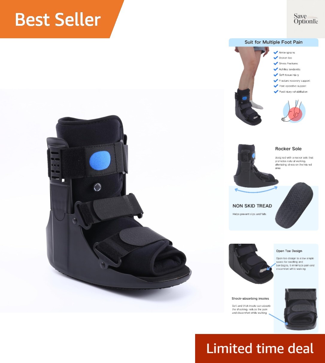 Rigid Frame Walker Boot for Sprained Ankle and Foot Recovery – Adjustable Fit