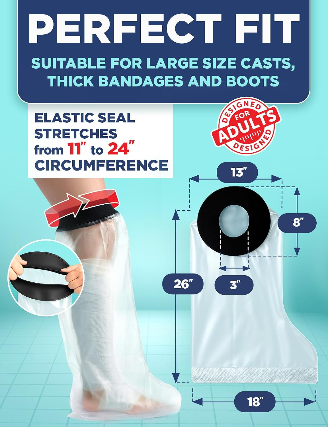 100% Waterproof Cast Covers for Shower Leg – Tight Seal – Reusable Adult Half