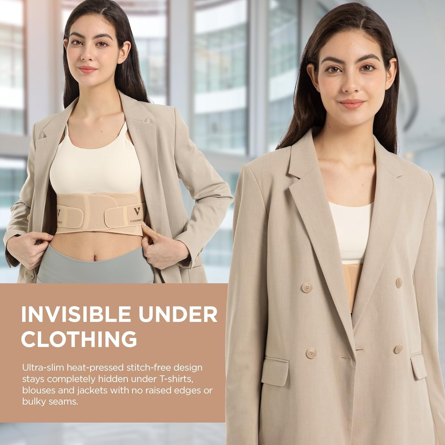 Vicorrect Adjustable Posture Corrector for Women: Invisible under Clothes – Comf