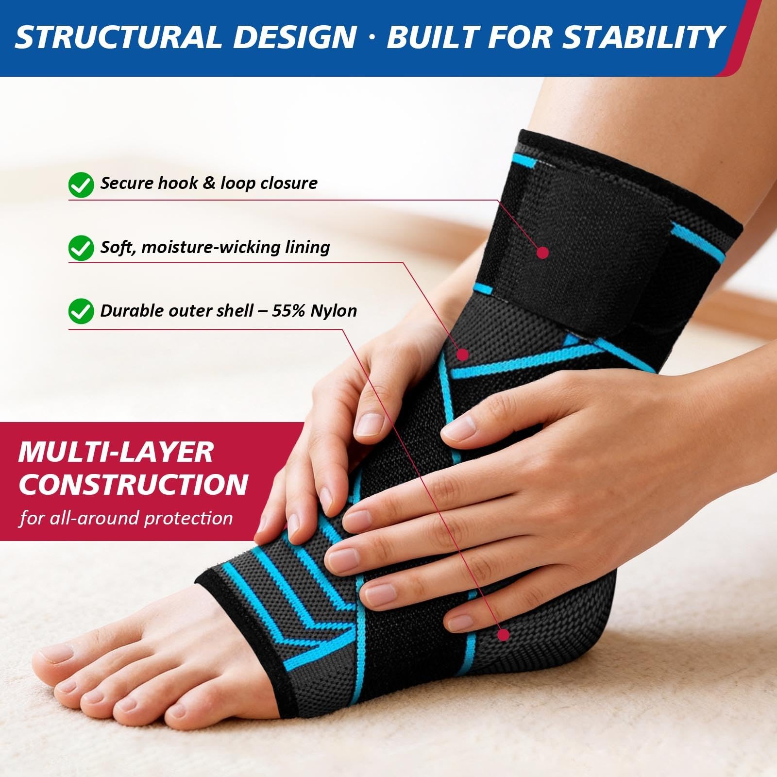 AMITOFO Ankle Brace Plantar Fasciitis Relief, Adjustable Strap Medium, Grey