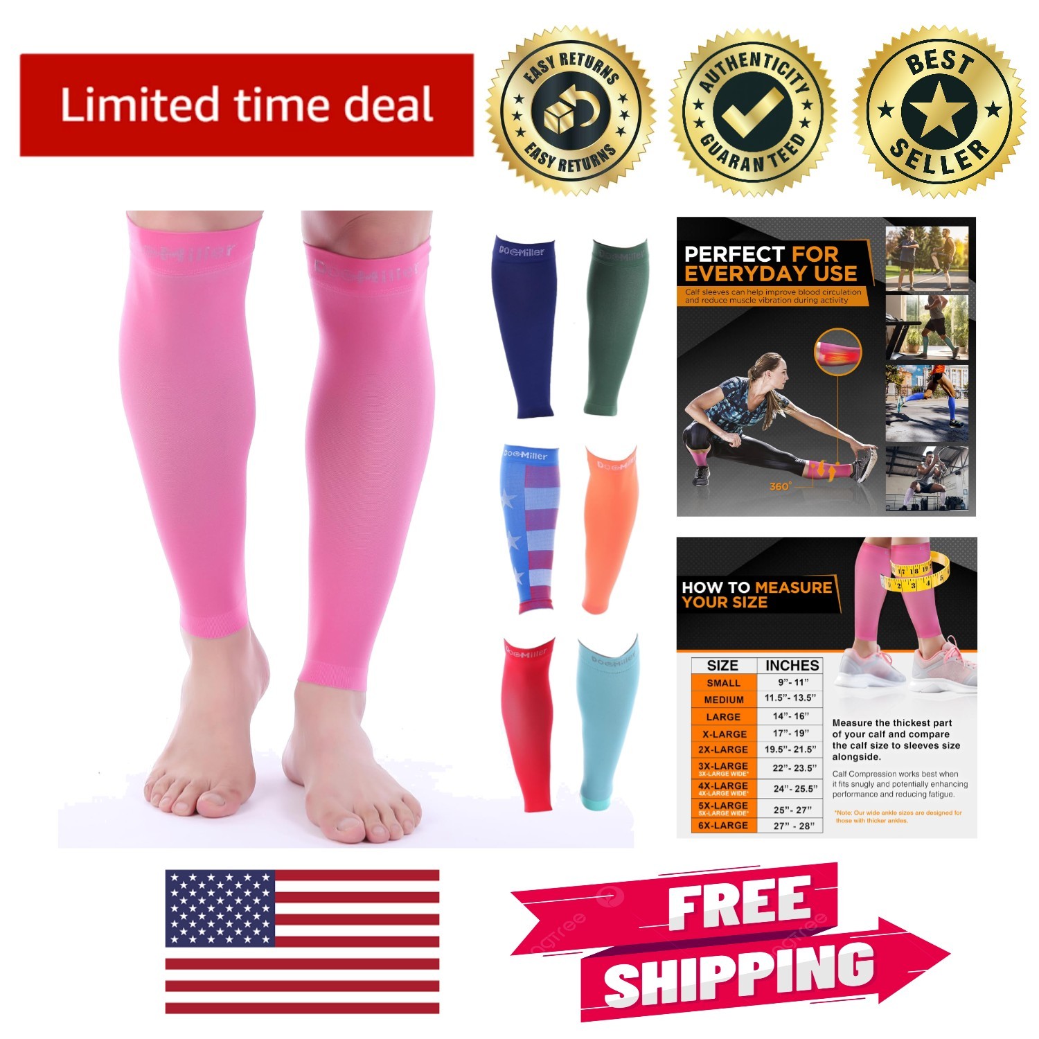 Active Lifestyle Compression Calf Sleeves – Support for All-Day Wear in Pink