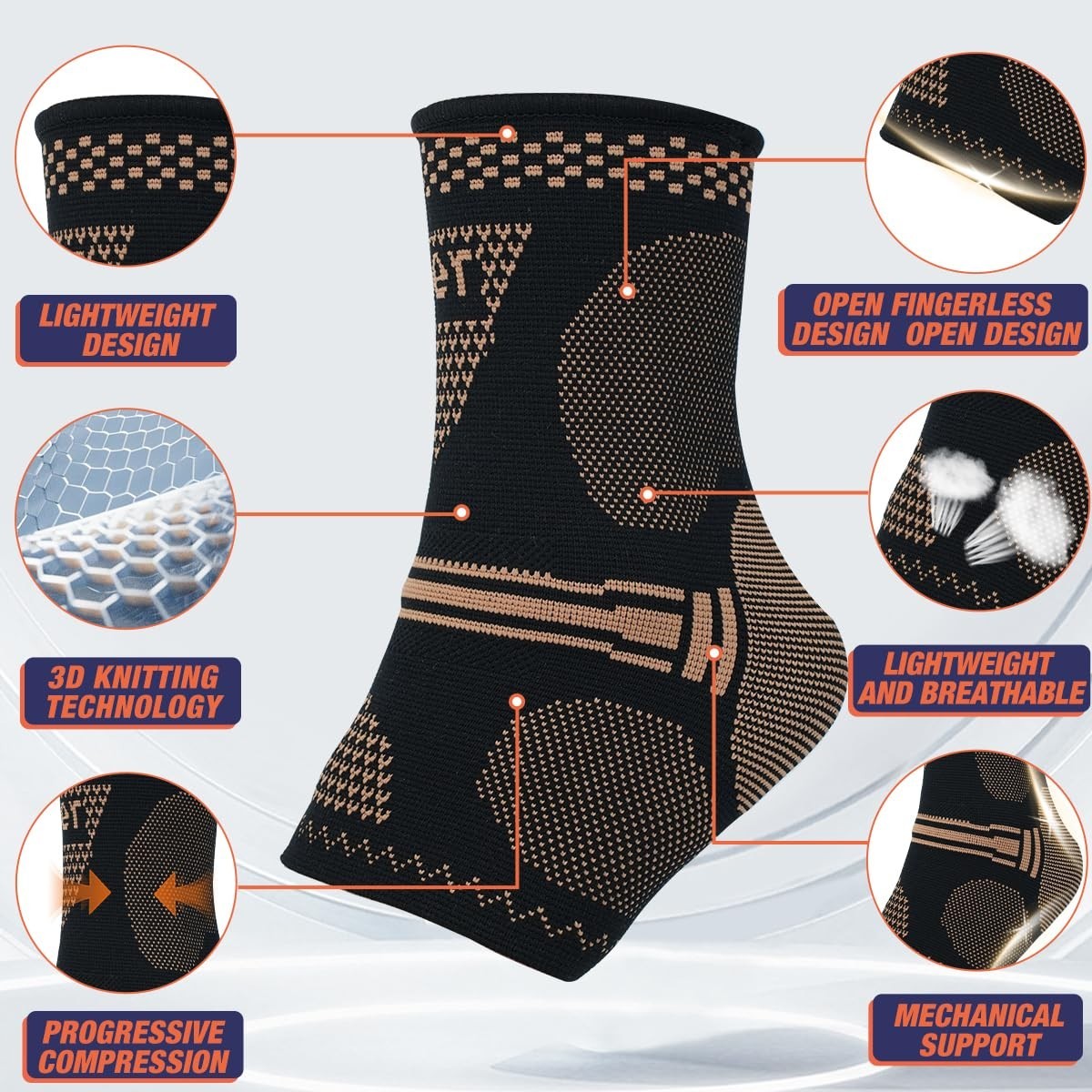 Copper Ankle Brace Compression Sleeve – 2 Pack, Yellow-Black XL for Pain Relief