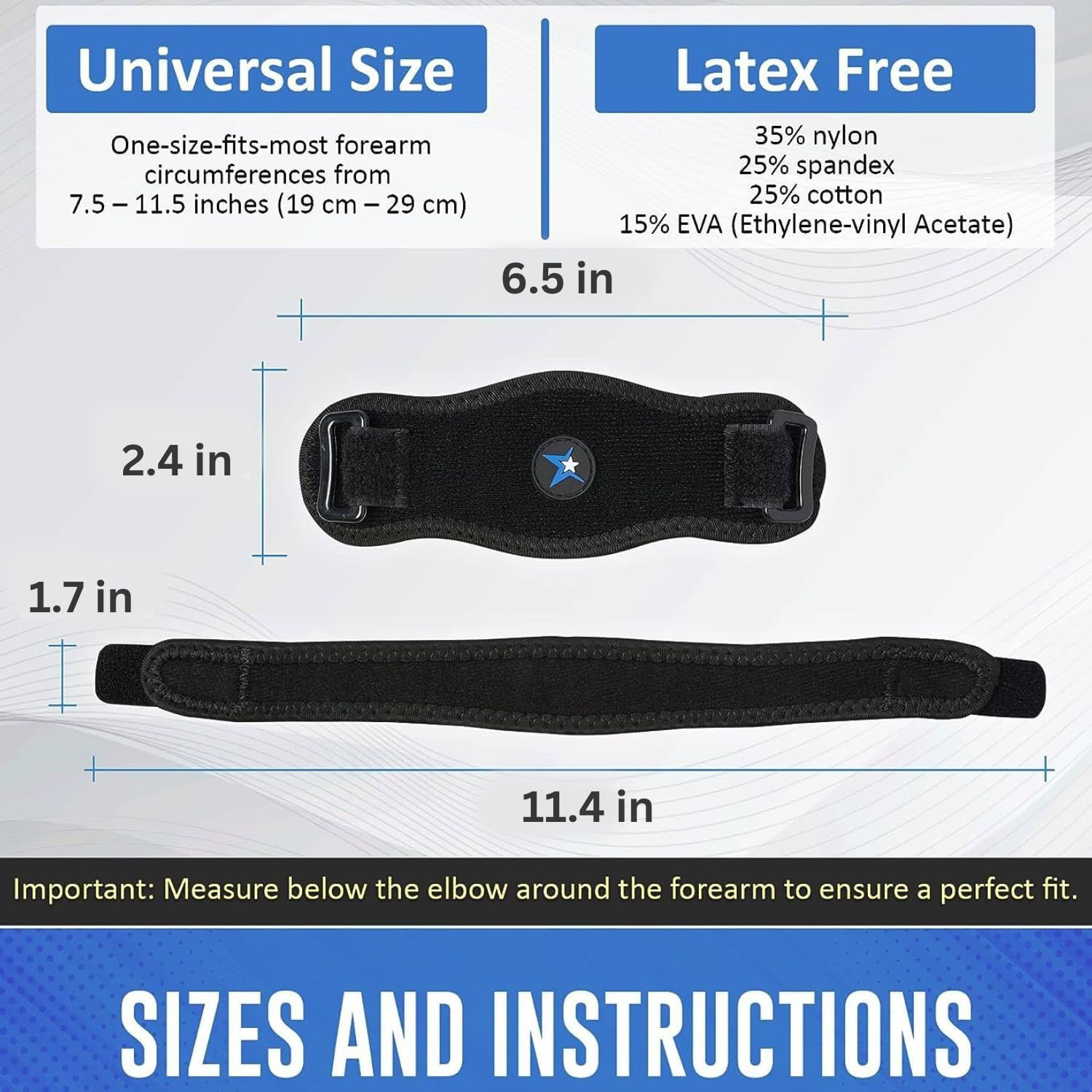 RiptGear Tennis Elbow Brace for Women & Men, One Size, Blue (1 Pack)