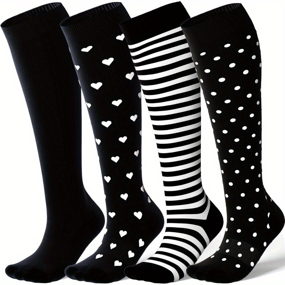 4 Pairs Bamboo Compression Socks 20-30 mmHg Knee High Support Socks for Travel