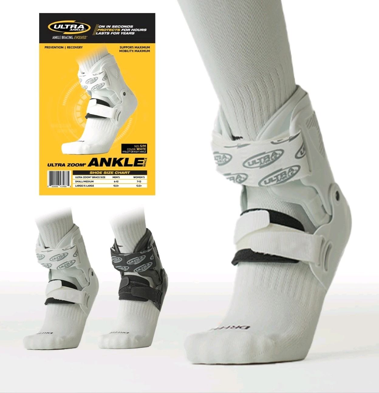 Ultra Zoom Ankle Brace (White) – Hinge Design Promotes Faster Healing NIP